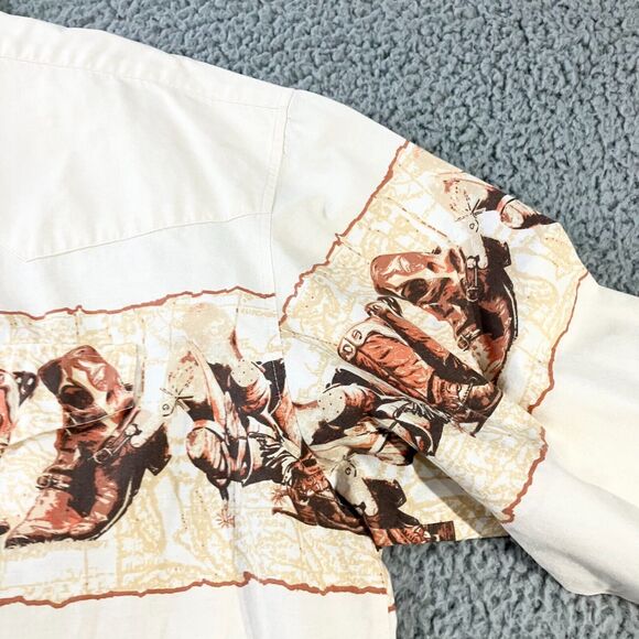 Roper Shirt Mens XL Cream Pearl Snap Cowboy Boot Western Casual Rodeo Pockets - Picture 5 of 8